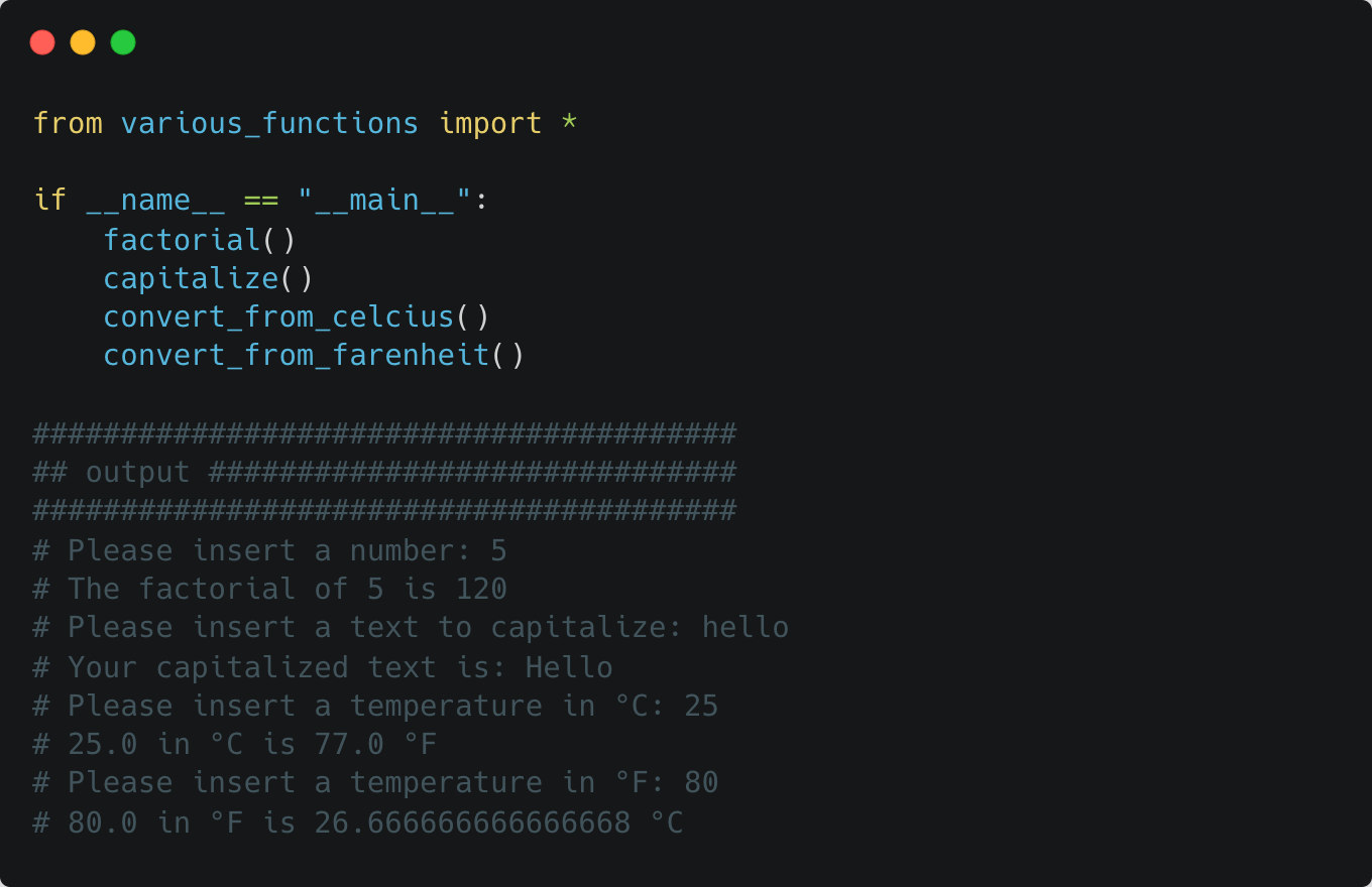 main.py — calling functions with output